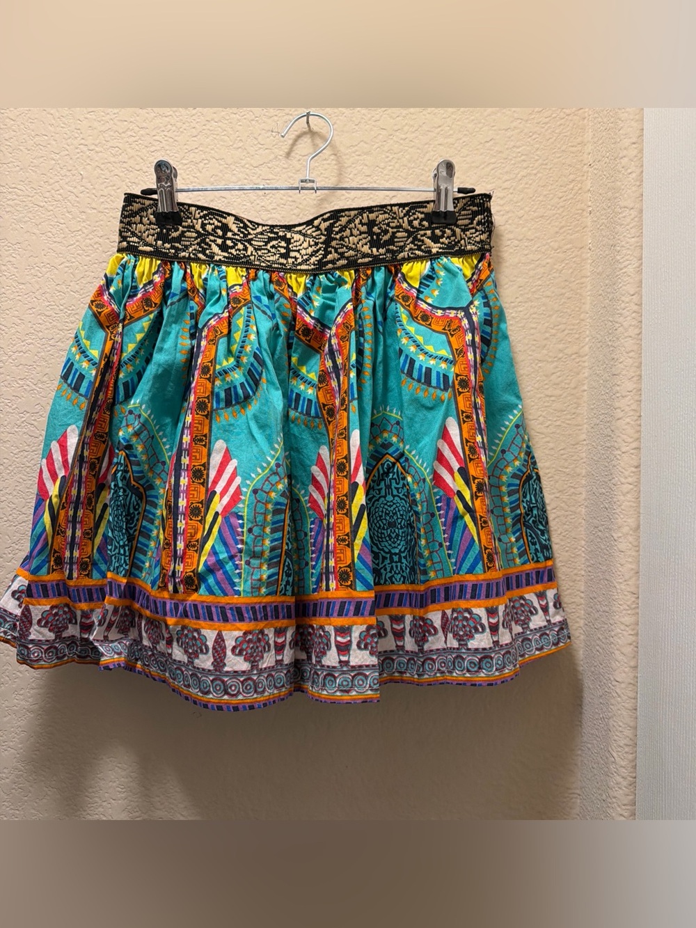 Boho Flying Tomato Patterned Mini Skirt with Embroidered Waistband